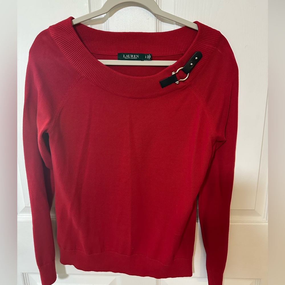 Ralph Lauren Red Sweater with Buckle Accent